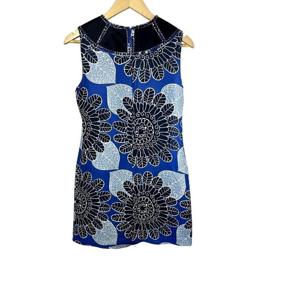 TORY BURCH Women's Silk Beaded Floral Sleeveless Shift Dress Blue Size 4 - Picture 5 of 11
